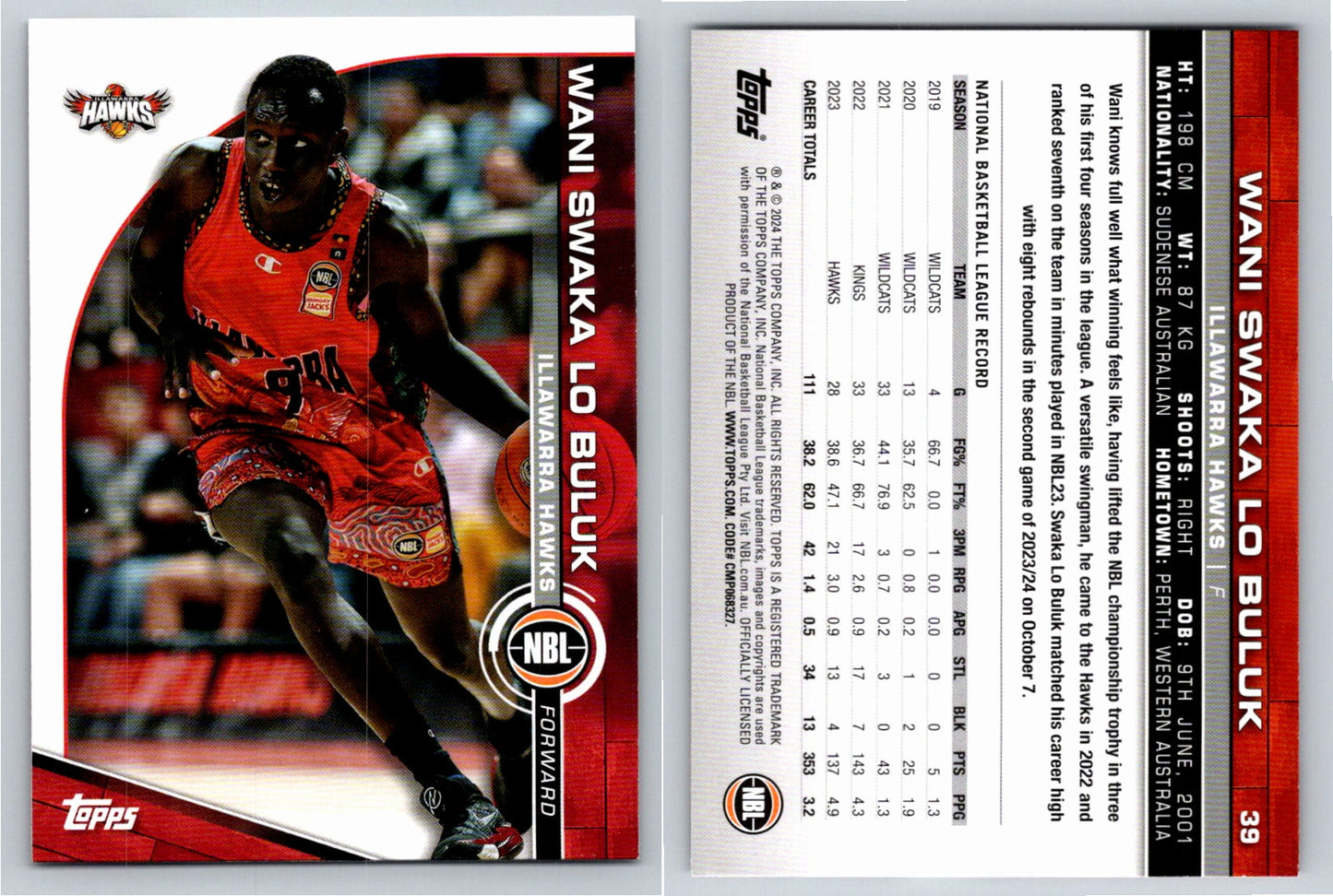 Card # 29 Tahjere McCall Cairns Taipans NBL Topps 2023 2024