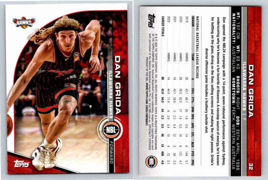Card # 32 Dan Grida Illawarra Hawks NBL Topps 2023 2024
