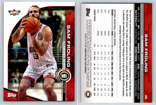 Card # 36 Sam Froling Illawarra Hawks NBL Topps 2023 2024