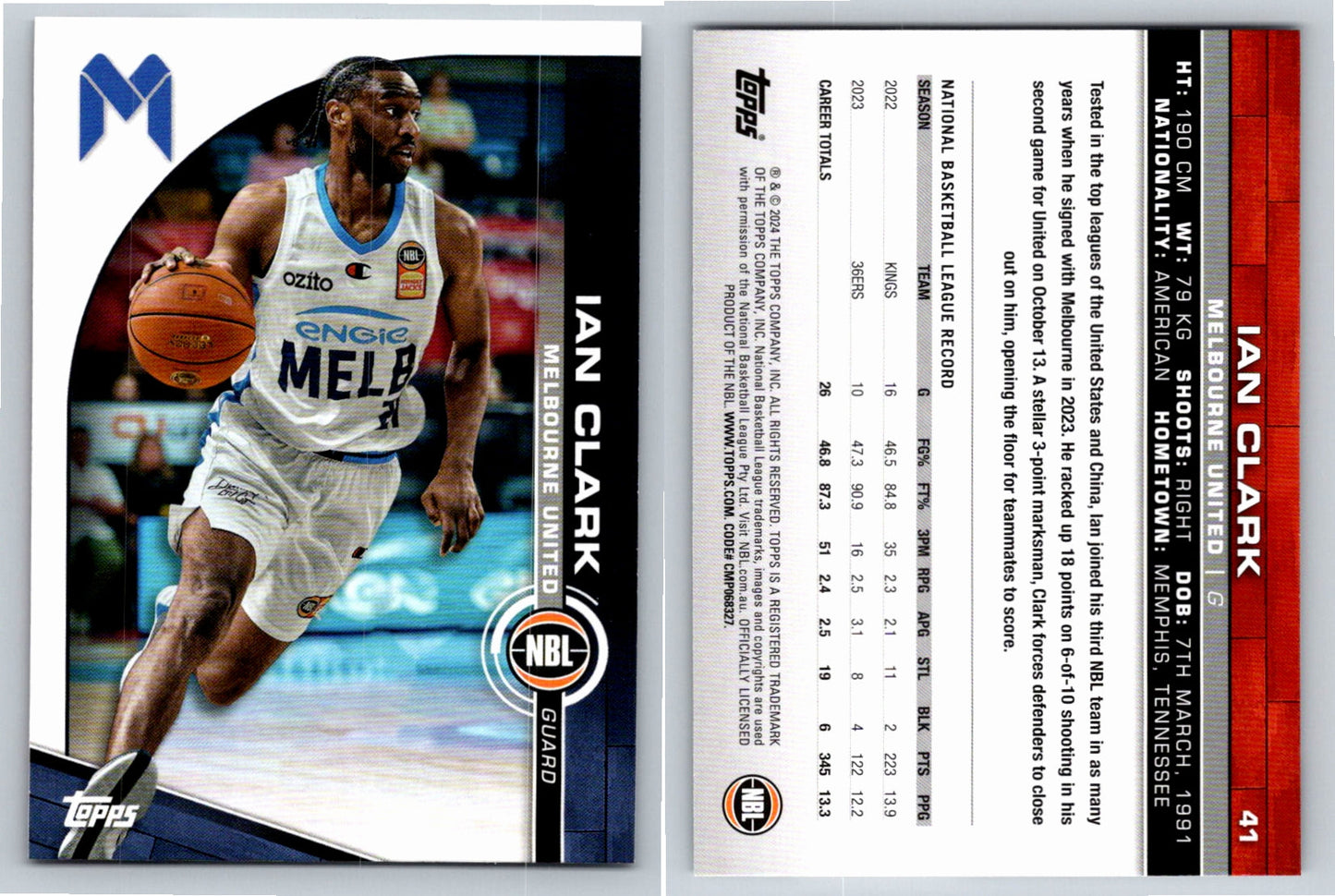 Card # 41 Ian Clark Melbourne United NBL Topps 2023 2024