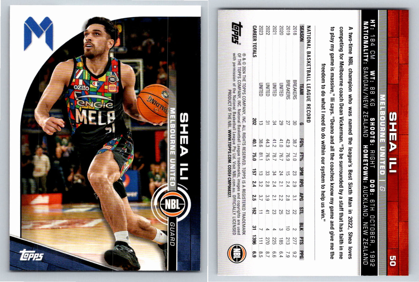 Card # 50 Shea Ili Melbourne United NBL Topps 2023 2024