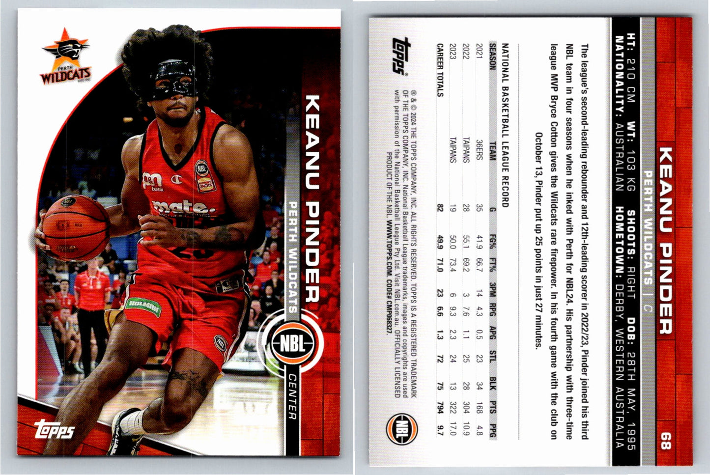 Card # 68 Keanu Pinder Perth Wildcats NBL Topps 2023 2024