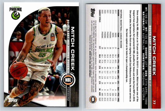 Card # 77 Mitch Creek South East Melbourne Phoenix NBL Topps 2023 2024