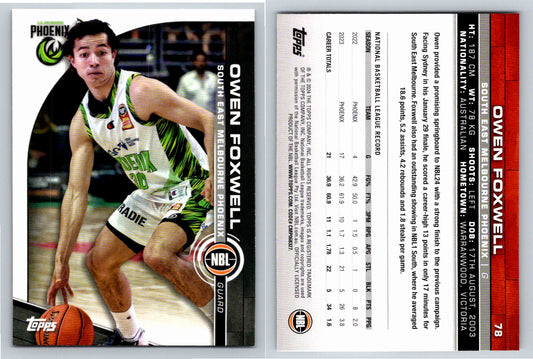 Card # 78 Owen Foxwell South East Melbourne Phoenix NBL Topps 2023 2024
