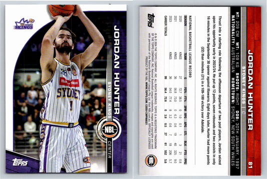 Card # 81 Jordan Hunter Sydney Kings NBL Topps 2023 2024