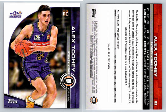 Card # 82 Alex Toohey Sydney Kings NBL Topps 2023 2024 Rookie