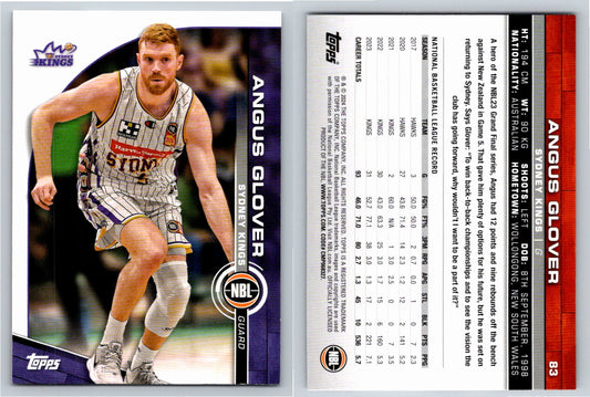 Card # 83 Angus Glover Sydney Kings NBL Topps 2023 2024
