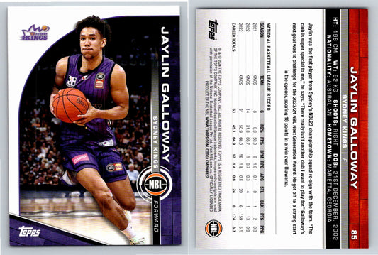 Card # 85 Jaylin Galloway Sydney Kings NBL Topps 2023 2024