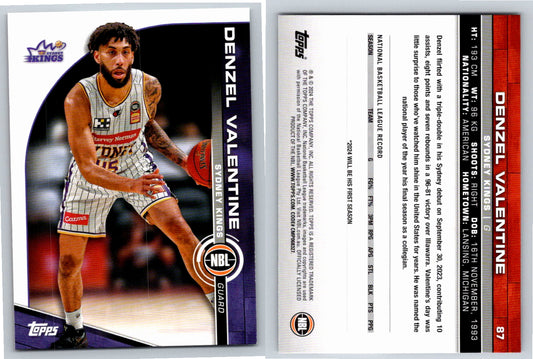 Card # 87 Denzel Valentine Sydney Kings NBL Topps 2023 2024