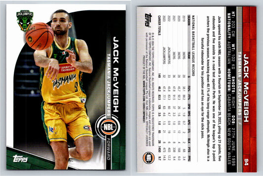 Card # 94 Jack McVeigh Tasmania JackJumpers NBL Topps 2023 2024