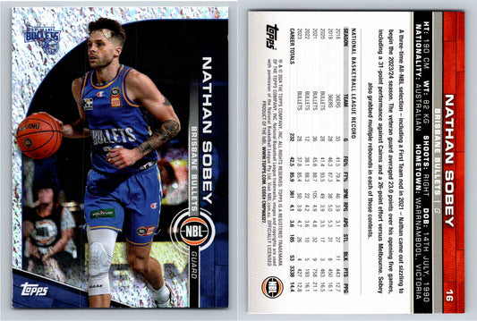 Card # 16 Nathan Sobey Brisbane Bullets Opal NBL Topps 2023 2024