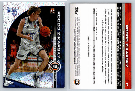 Card # 17 Rocco Zikarsky Brisbane Bullets Opal NBL Topps 2023 2024