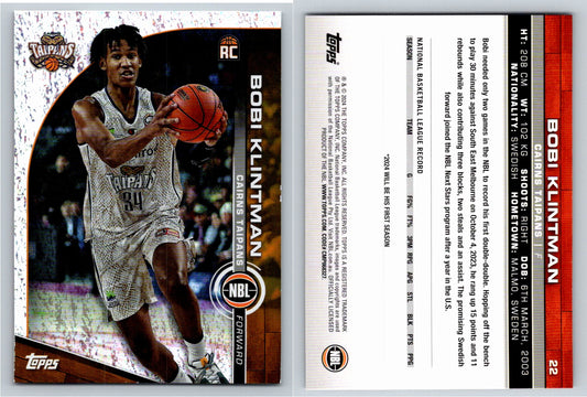 Card # 22 Bobi Klintman Cairns Taipans Opal NBL Topps 2023 2024