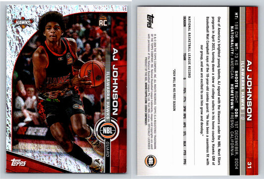 Card # 31 AJ Johnson Illawarra Hawks Opal NBL Topps 2023 2024