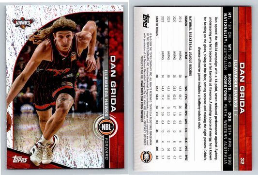 Card # 32 Dan Grida Illawarra Hawks Opal NBL Topps 2023 2024