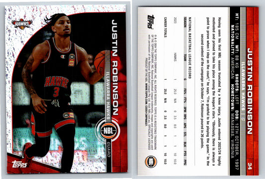 Card # 34 Justin Robinson Illawarra Hawks Opal NBL Topps 2023 2024