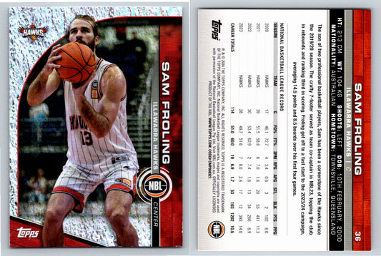 Card # 36 Sam Froling Illawarra Hawks Opal NBL Topps 2023 2024