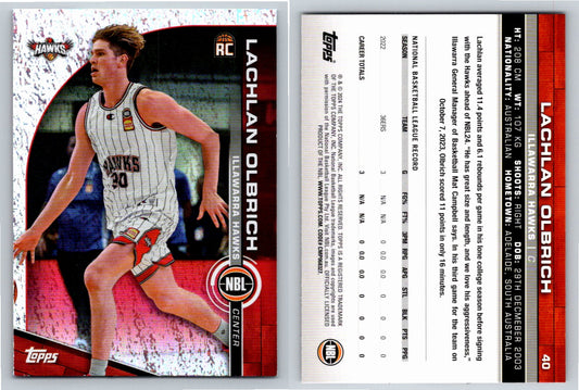 Card # 40 Lachlan Olbrich Illawarra Hawks Opal NBL Topps 2023 2024