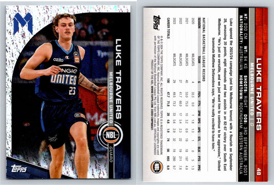 Card # 48 Luke Travers Melbourne United Opal NBL Topps 2023 2024