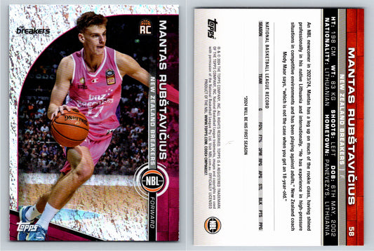 Card # 58 Mantas Rubštavicius New Zealand Breakers Opal NBL Topps 2023 2024