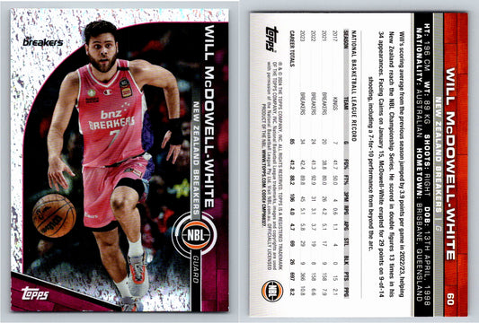 Card # 60 Will McDowell-White New Zealand Breakers Opal NBL Topps 2023 2024