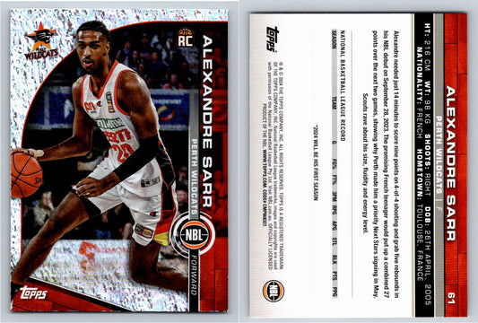 Card # 61 Alexandre Sarr Perth Wildcats Opal NBL Topps 2023 2024