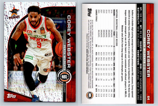 Card # 64 Corey Webster Perth Wildcats Opal NBL Topps 2023 2024