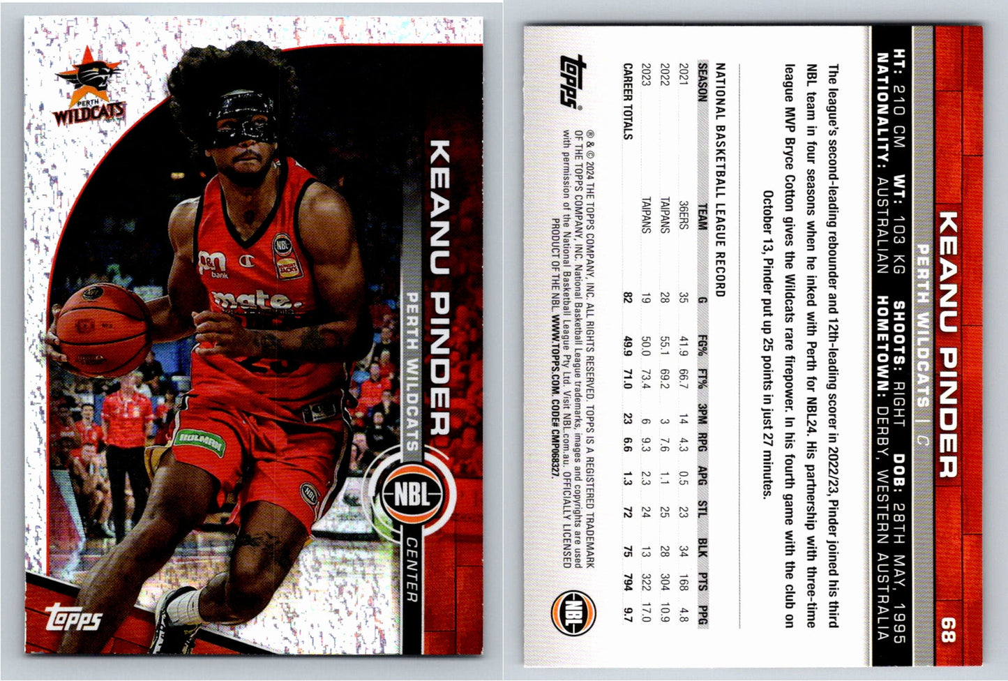Card # 68 Keanu Pinder Perth Wildcats Opal NBL Topps 2023 2024