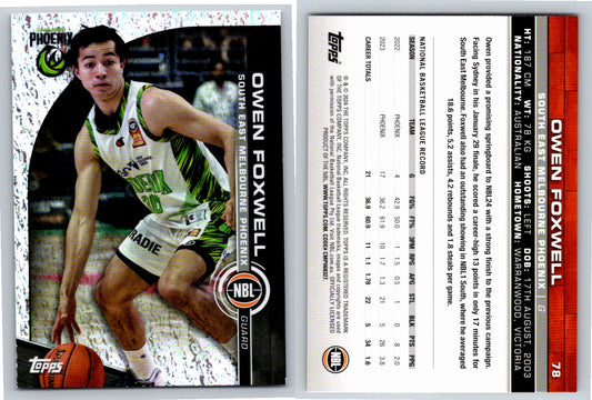 Card # 78 Owen Foxwell South East Melbourne Phoenix Opal NBL Topps 2023 2024
