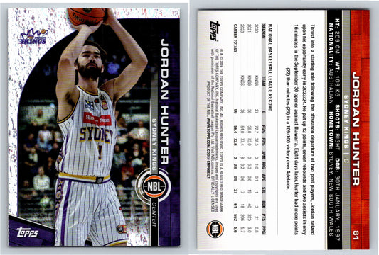 Card # 81 Jordan Hunter Sydney Kings Opal NBL Topps 2023 2024