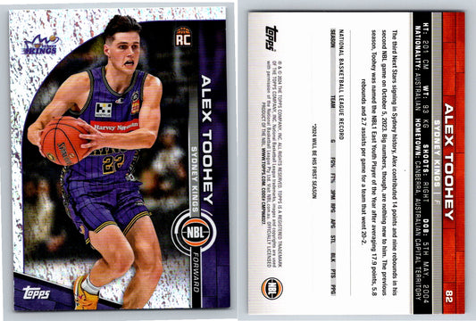 Card # 82 Alex Toohey Sydney Kings Opal NBL Topps 2023 2024