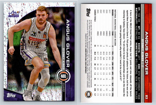 Card # 83 Angus Glover Sydney Kings Opal NBL Topps 2023 2024