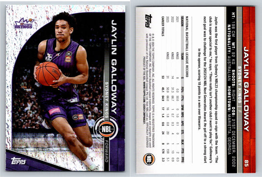 Card # 85 Jaylin Galloway Sydney Kings Opal NBL Topps 2023 2024