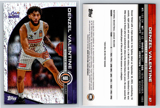 Card # 87 Denzel Valentine Sydney Kings Opal NBL Topps 2023 2024