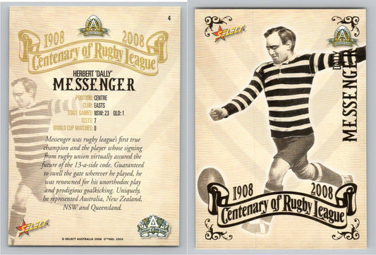 Card #   4 DALLY MESSENGER NRL Centenary of Rugby League