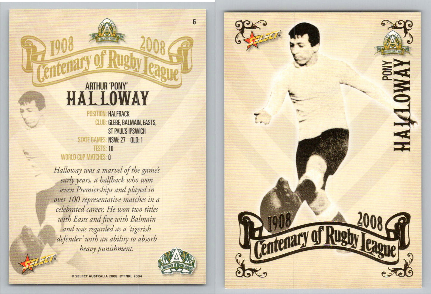 Card #   6 PONY HALLOWAY NRL Centenary of Rugby League