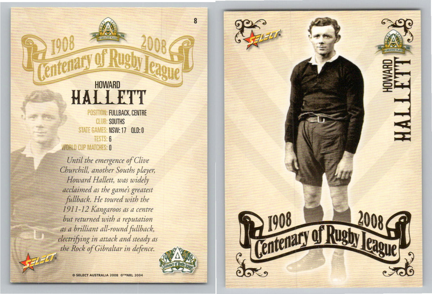 Card #   8 HOWARD HALLETT NRL Centenary of Rugby League
