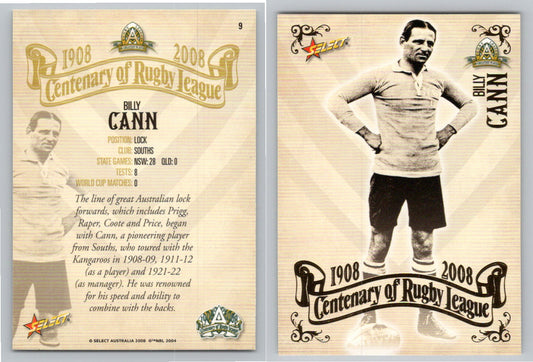 Card #   9 BILLY CANN NRL Centenary of Rugby League
