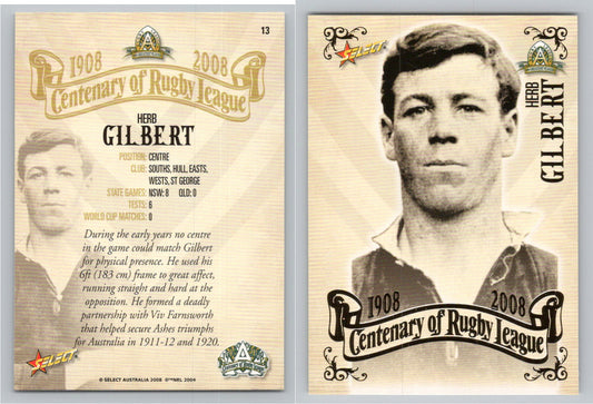 Card #   13 HERB GILBERT NRL Centenary of Rugby League