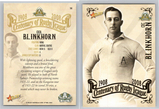 Card #   14 CEC BLINKHORN NRL Centenary of Rugby League