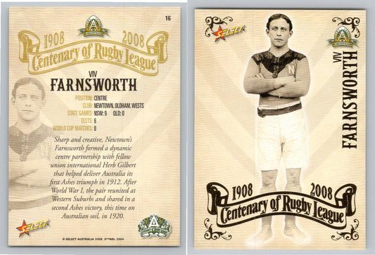Card #   16 VIV FARNSWORTH NRL Centenary of Rugby League