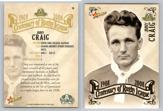 Card #   18 JIMMY CRAIG NRL Centenary of Rugby League