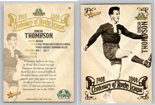 Card #   19 DUNCAN THOMPSON NRL Centenary of Rugby League