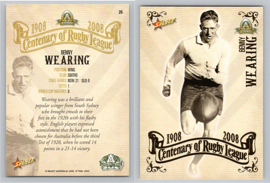 Card #   26 BENNY WEARING NRL Centenary of Rugby League