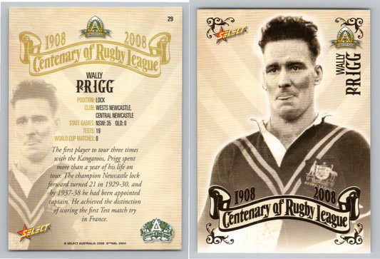 Card #   29 WALLY PRIGG NRL Centenary of Rugby League