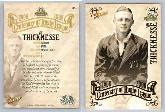 Card #   32 VIV THICKNESSE NRL Centenary of Rugby League