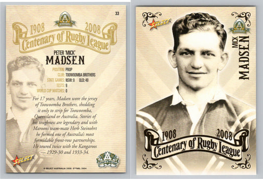 Card #   33 MICK MADSEN NRL Centenary of Rugby League
