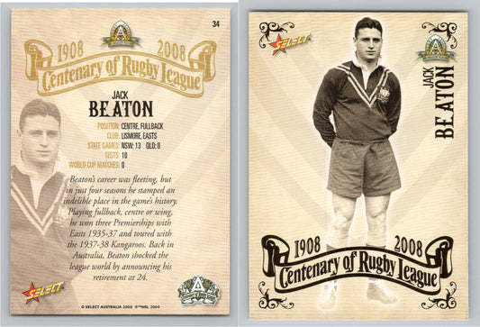 Card #   34 JACK BEATON NRL Centenary of Rugby League