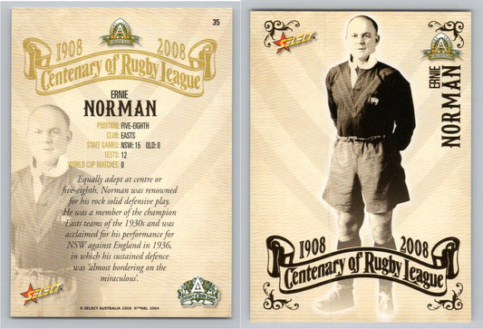 Card #   35 ERNIE NORMAN NRL Centenary of Rugby League