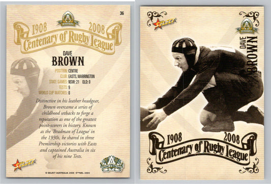 Card #   36 DAVE BROWN NRL Centenary of Rugby League